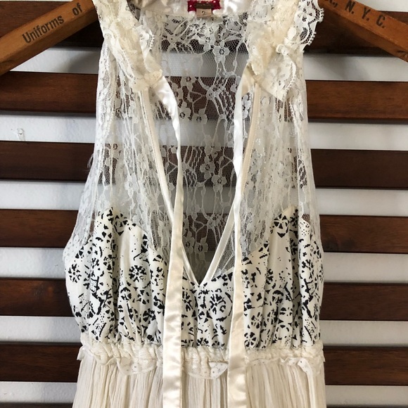 Free People - Lace, High Neck, Gauzy Cotton Dress - Picture 2 of 8